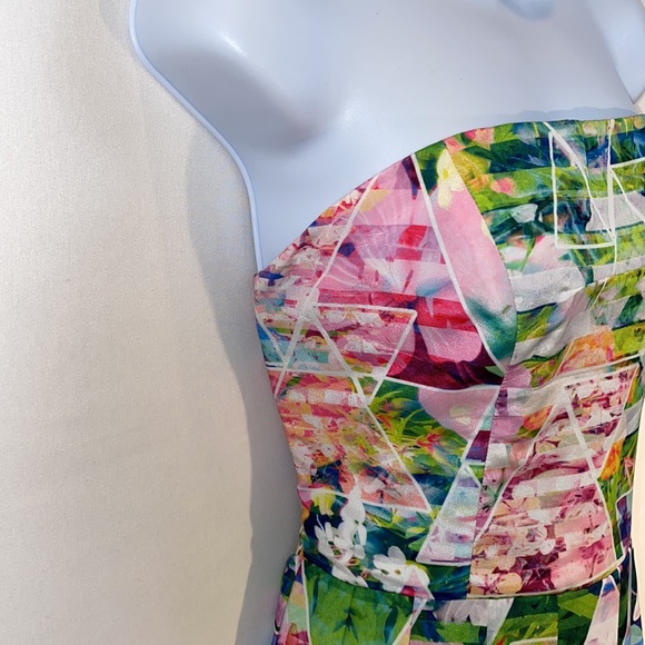 Amanda Uprichard Silk Strapless Geometric Garden Print Mini Dress Florals M - Picture 8 of 17